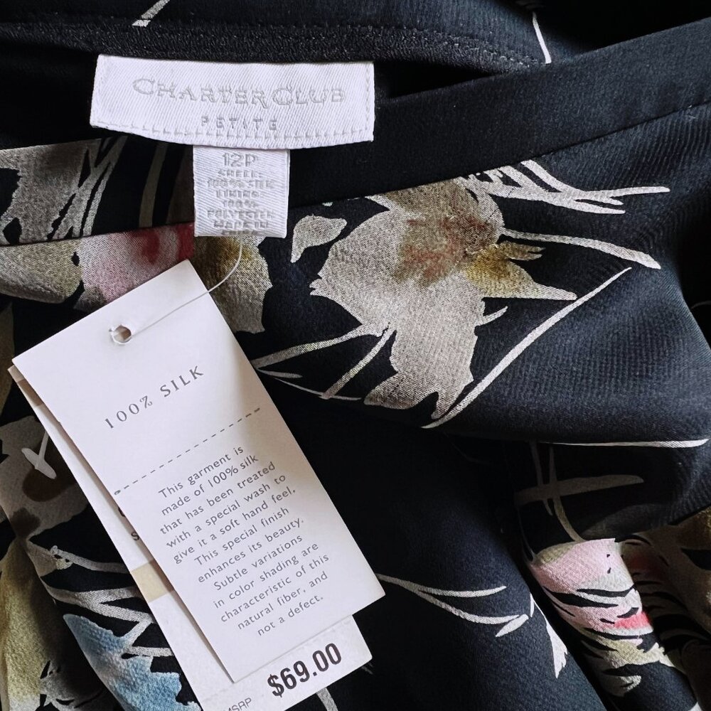 NWT Charter Club 100% Silk Floral Midi Skirt Petite 12P Romantic Cottagecore - Picture 5 of 5